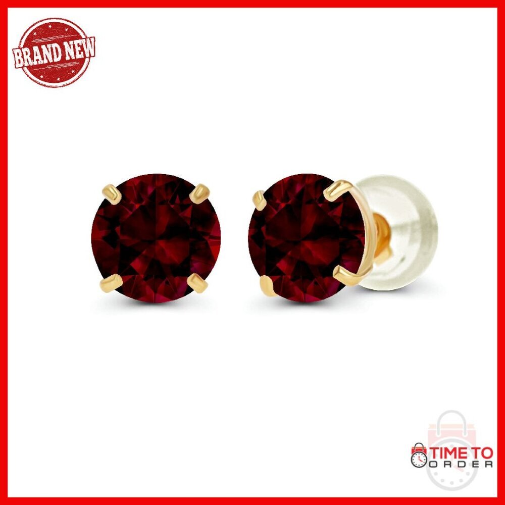 14K Solid Gold 4mm Gemstone Stud Earrings Prong Set Women's Jewelry
